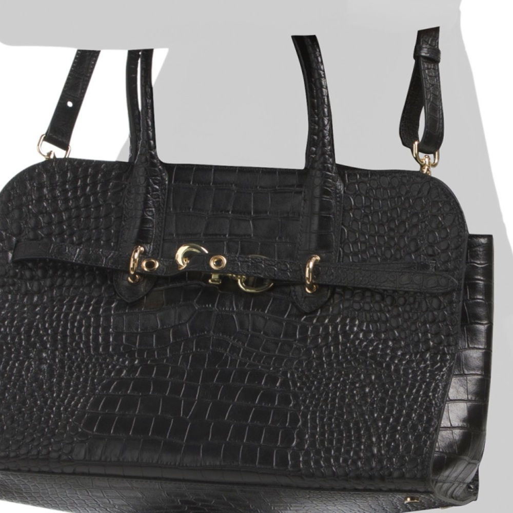 Embossed black leather Bag by Claudia Firenze with belt large